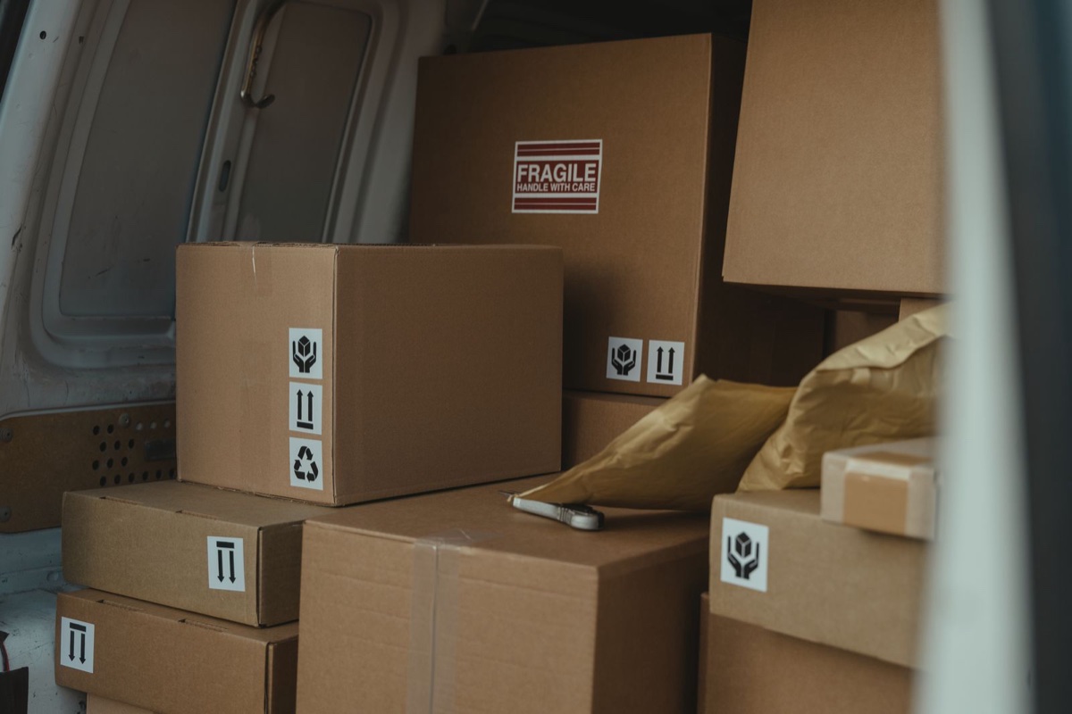 Parcels ready to ship by a transport line